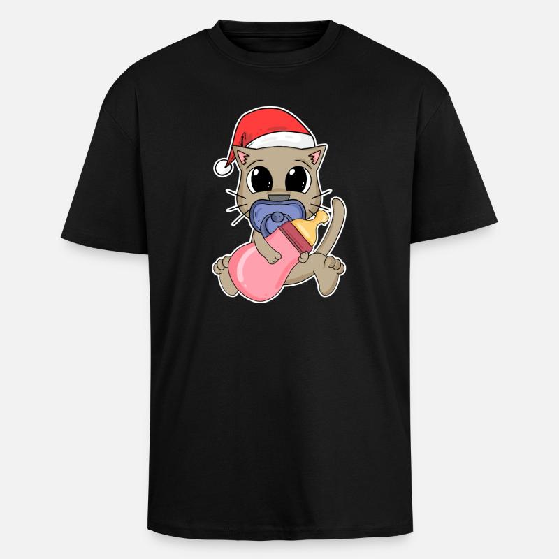 Chat Bébé Noël - T-shirt unisexe oversize épais - noir