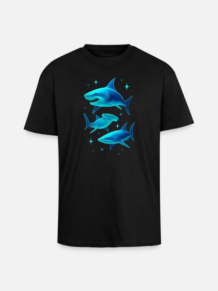 Futuristic Neon Shark Illustration - Unisex Oversized Heavyweight T-shirt - black