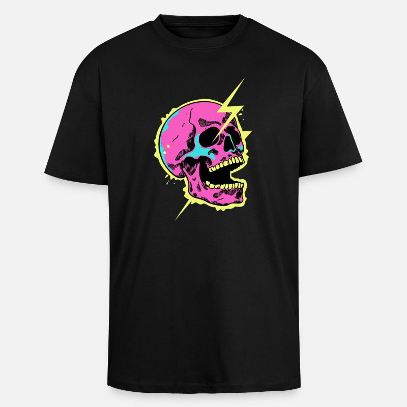 Crâne Néon Éclair Éclat - T-shirt unisexe oversize épais - noir
