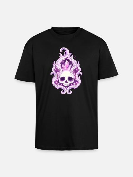 Crystal Skull Flame Spell - Unisex Oversized Heavyweight T-shirt - black