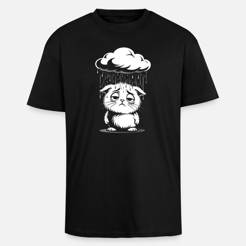 Traurige Katze - Retro Comic Kätzchen - Oversized Heavyweight Unisex T-Shirt - Schwarz