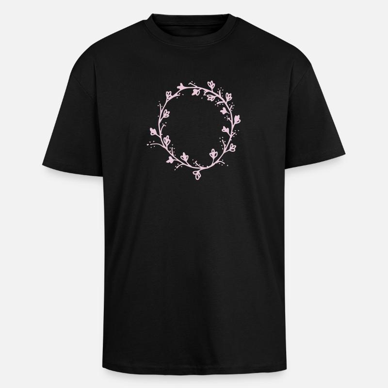 Blüten,blattkranz, - Oversized Heavyweight Unisex T-Shirt - Schwarz