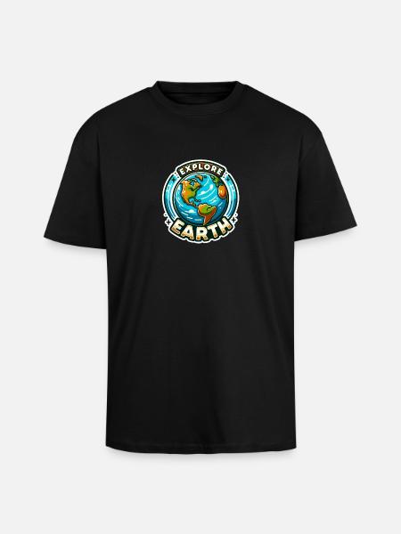 Explore Earth - Earth Illustration - Unisex Oversized Heavyweight T-shirt - black