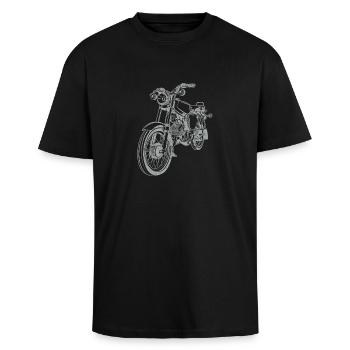 Simson S51 Vintage Lineart Silhouette - Oversized Heavyweight Unisex T-Shirt - Schwarz - Vorne - Alina (178cm) & Michal (187cm)