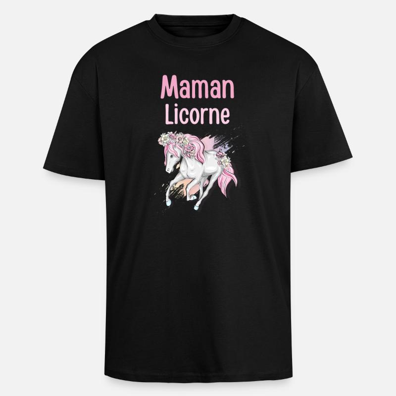 Pastell Blumen Einhorn Mama - Oversized Heavyweight Unisex T-Shirt - Schwarz