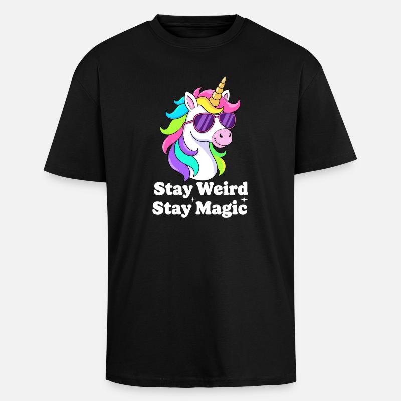 Buntes Einhorn mit Sonnenbrille - Oversized Heavyweight Unisex T-Shirt - Schwarz