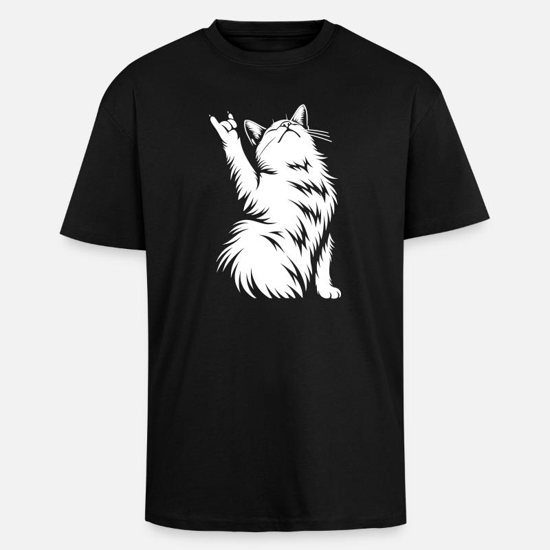 Rock Katze – Devil Horns Silhouette - Oversized Heavyweight Unisex T-Shirt - Schwarz