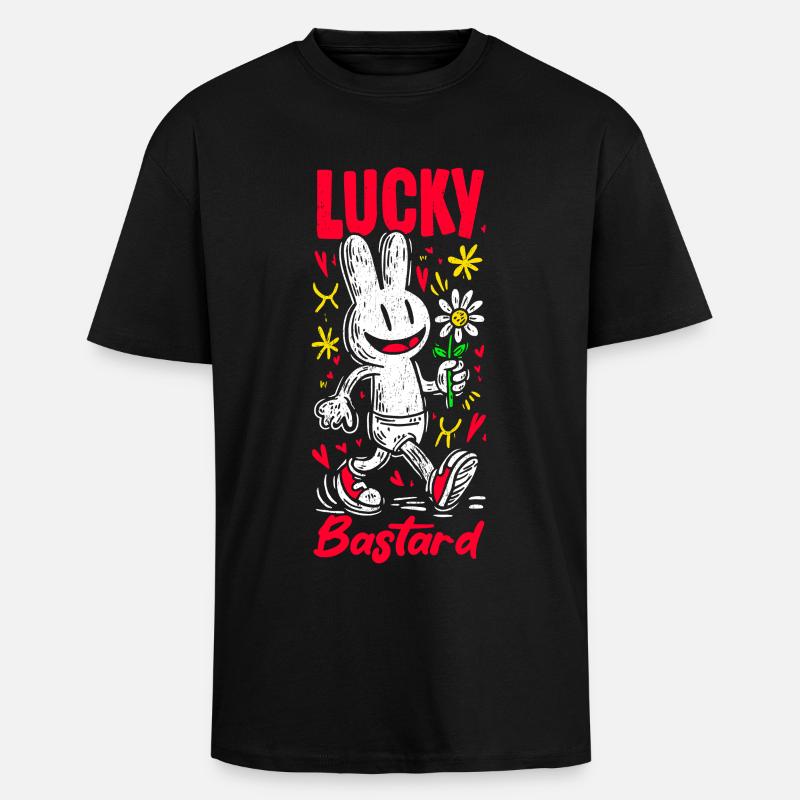 Pop Art de lapin avec fleur - T-shirt unisexe oversize épais - noir