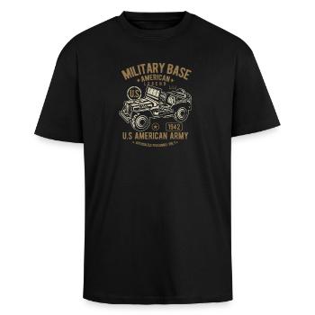 American Army Jeep - Oversized Heavyweight Unisex T-Shirt - Schwarz - Vorne - Alina (178cm) & Michal (187cm)