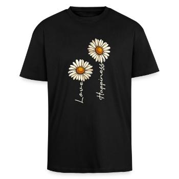 Gänseblümchen Liebe Glück Shirt für Damen - Oversized Heavyweight Unisex T-Shirt - Schwarz - Vorne - Alina (178cm) & Michal (187cm)