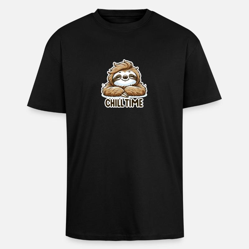 Chill Time - Sloth Illustration - Unisex Oversized Heavyweight T-shirt - black
