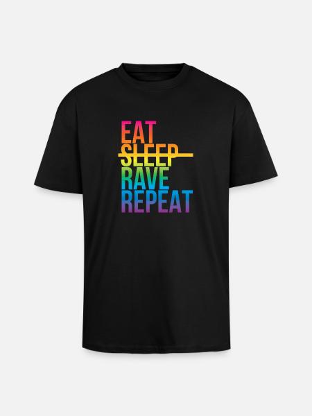 Rave - Eat sleep repeat3 - Oversized Heavyweight Unisex T-Shirt - Schwarz