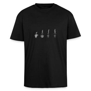 Evolution - Umwelt - Sarkasmus - Natur - Geschenk - Oversized Heavyweight Unisex T-Shirt - Schwarz - Vorne - Alina (178cm) & Michal (187cm)