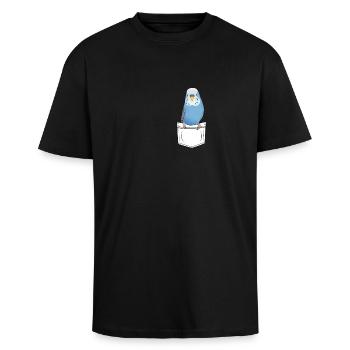 Wellensittich Brusttasche Geschenk Cartoon Kawaii - Oversized Heavyweight Unisex T-Shirt - Schwarz - Vorne - Alina (178cm) & Michal (187cm)