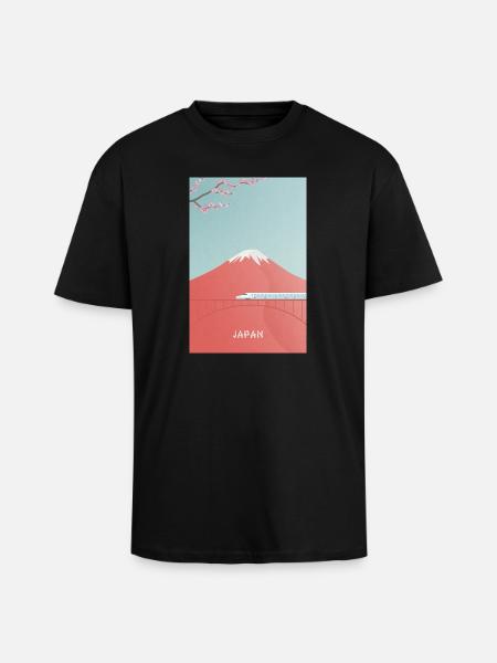 Japanese mountain scenery with Shinkansen - Unisex Oversized Heavyweight T-shirt - black