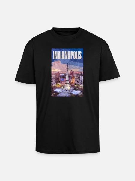 Indianapolis skyline at Monument Circle - Unisex Oversized Heavyweight T-shirt - black