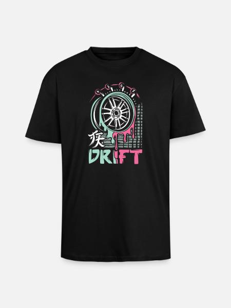 Obręcz JDM Drift – japońska sztuka tuningu samochodów - Gruby T-shirt unisex oversize - czarny
