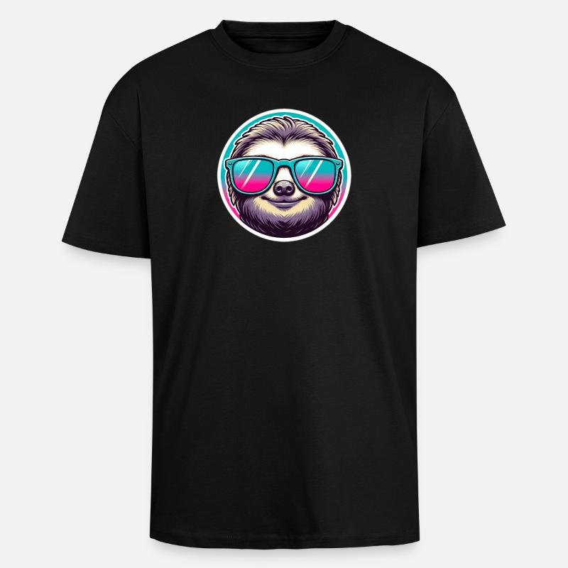 Faultier mit Sonnenbrille in Pastell - Oversized Heavyweight Unisex T-Shirt - Schwarz