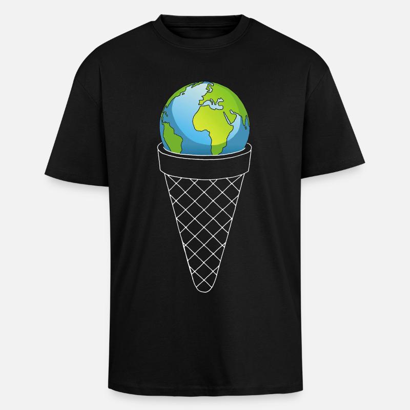 Planet Erde und Eiscreme - Oversized Heavyweight Unisex T-Shirt - Schwarz