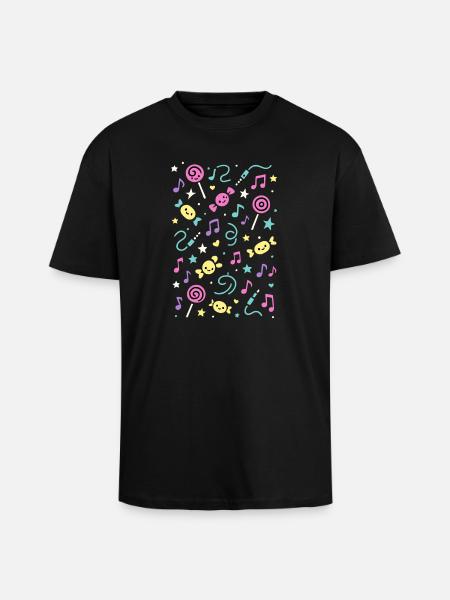 Sweet Sound – Kawaii Music Pattern - Unisex Oversized Heavyweight T-shirt - black