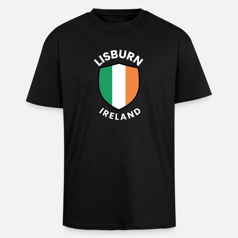 Lisburn Shield Irish Flag Tee - Oversized Heavyweight Unisex T-Shirt - Schwarz