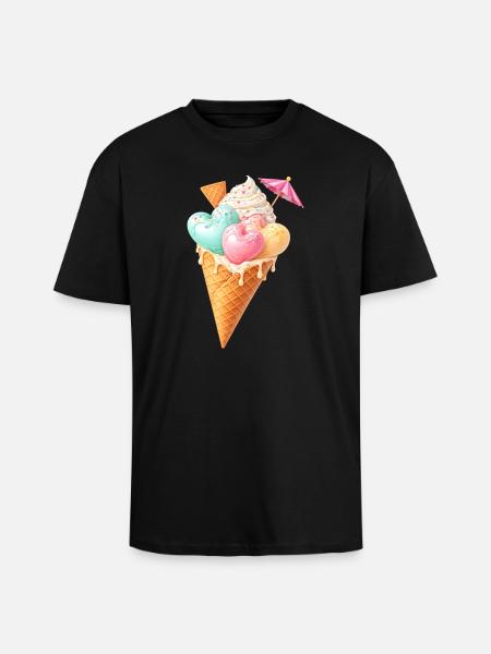Herz Eis in Waffel Illustration  - Unisex Oversized Heavyweight T-shirt - black