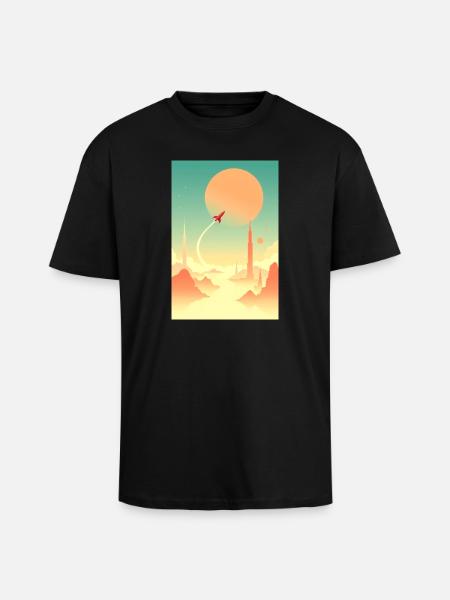 First Journeys Beyond Distant Horizons - Unisex Oversized Heavyweight T-shirt - black