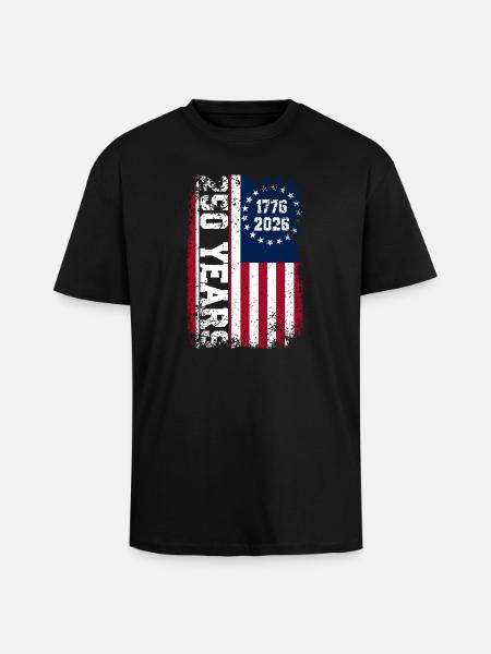 USA Flag Rust Style 1776–2026 - Unisex Oversized Heavyweight T-shirt - black
