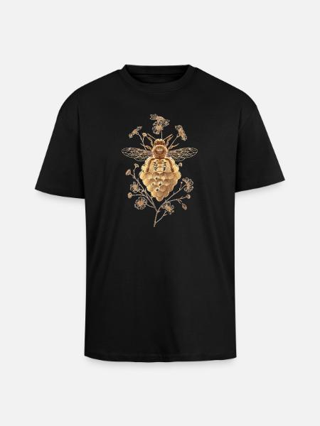 Golden bee on honeycomb - Unisex Oversized Heavyweight T-shirt - black