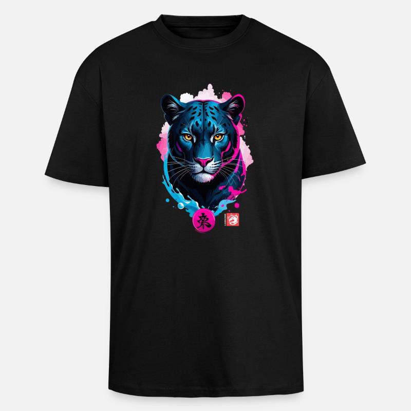 Panther Dream Pink Blau - Oversized Heavyweight Unisex T-Shirt - Schwarz