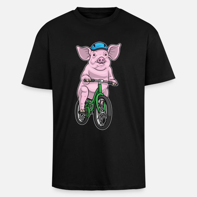Pig Bicycle - Unisex Oversized Heavyweight T-shirt - black