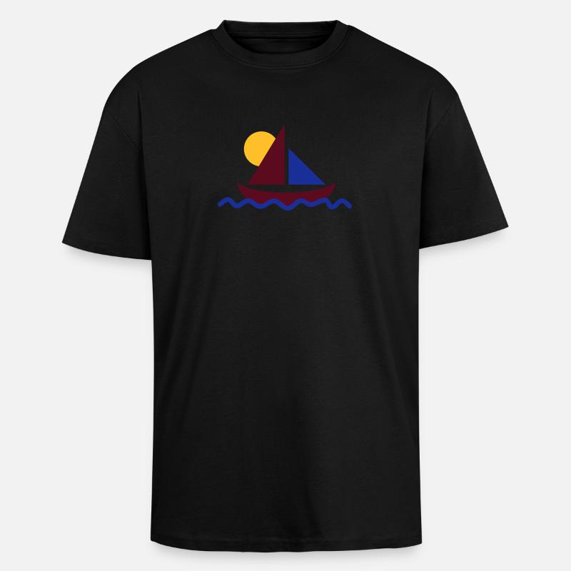 Segelboot mit Sonne - Oversized Heavyweight Unisex T-Shirt - Schwarz