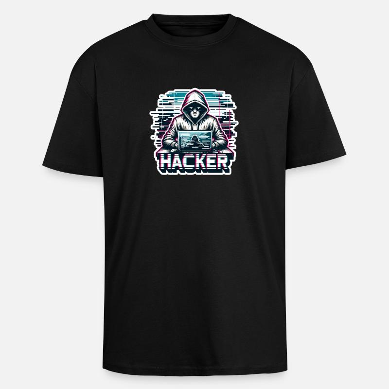 Hacker - Illustration - Oversized Heavyweight Unisex T-Shirt - Schwarz