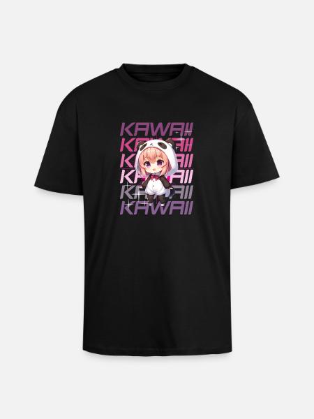 Kawaii Chibi Anime Girl in Panda Costume - Unisex Oversized Heavyweight T-shirt - black