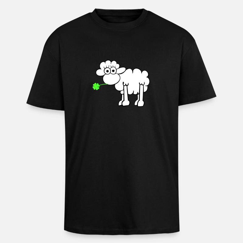 Schaf mit Kleeblatt - Oversized Heavyweight Unisex T-Shirt - Schwarz