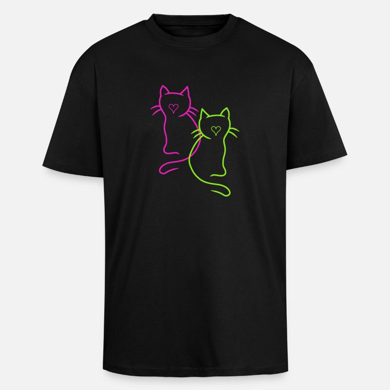 Coeur de chats rétro - T-shirt unisexe oversize épais - noir