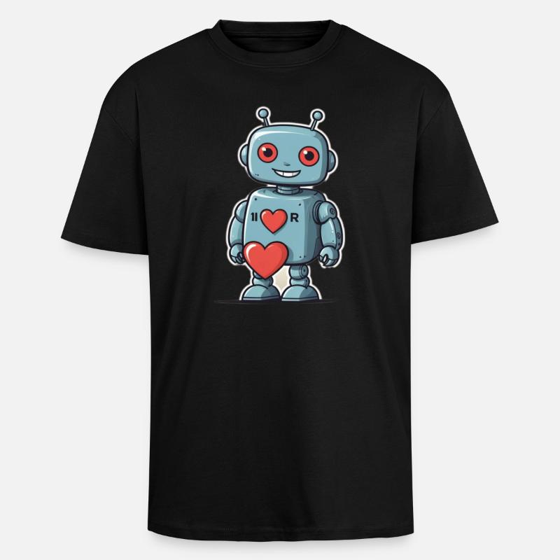 I Love Robots - Oversized Heavyweight Unisex T-Shirt - Schwarz