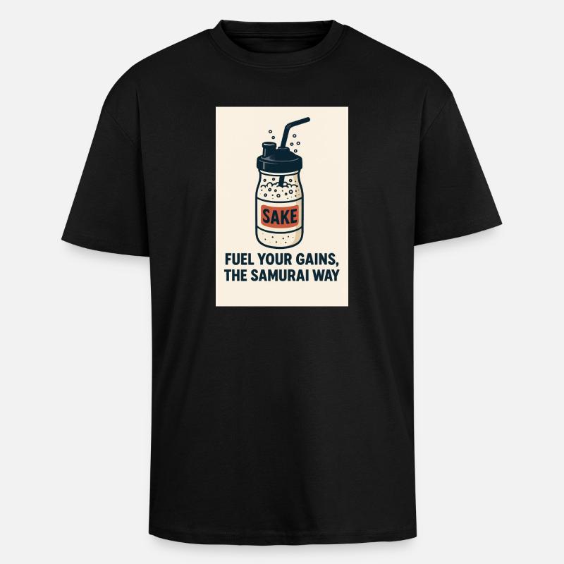 Saké et Gains Style Samurai - T-shirt unisexe oversize épais - noir