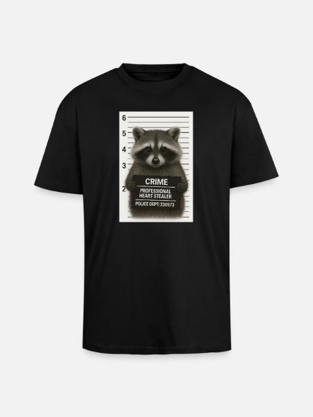Raccoon – heart theft with a system - Unisex Oversized Heavyweight T-shirt - black