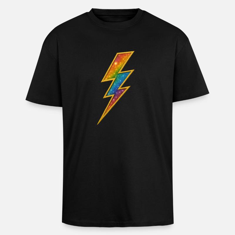 Rainbow Lightning with Gold Frame - Unisex Oversized Heavyweight T-shirt - black