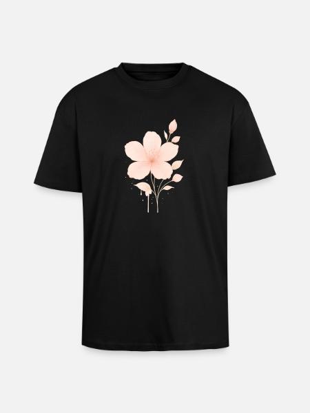 Pêche Fleurs Roses Aquarelle - T-shirt unisexe oversize épais - noir