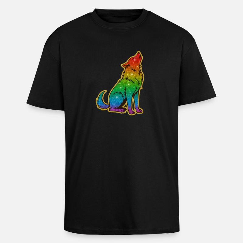 Heulender Regenbogenwolf Glitter Silhouette - Oversized Heavyweight Unisex T-Shirt - Schwarz