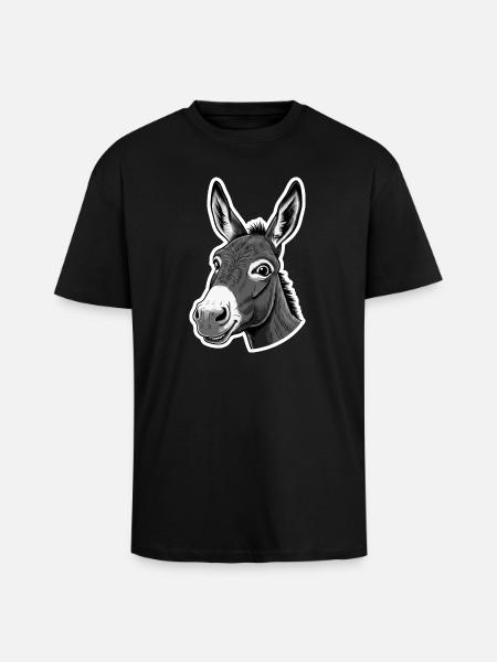 Curious Donkey – Charming & Funny - Unisex Oversized Heavyweight T-shirt - black