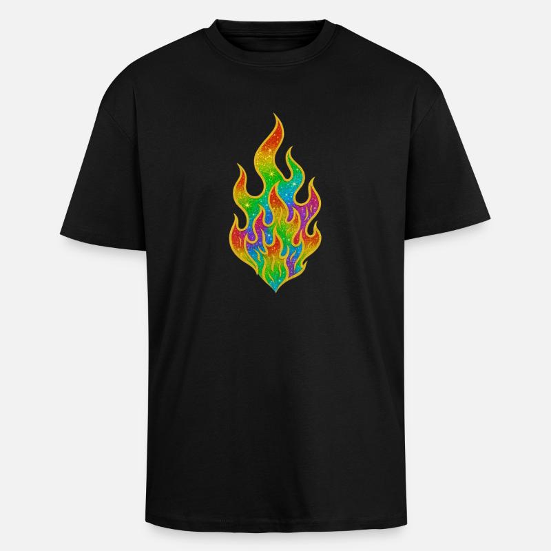 Rainbow Fire Glitter Flame - Unisex Oversized Heavyweight T-shirt - black