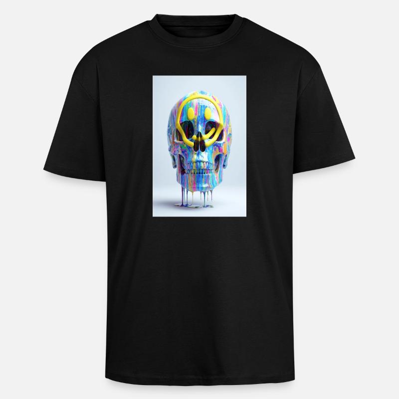 Psychedelischer Totenkopf mit Smile Brille - Oversized Heavyweight Unisex T-Shirt - Schwarz