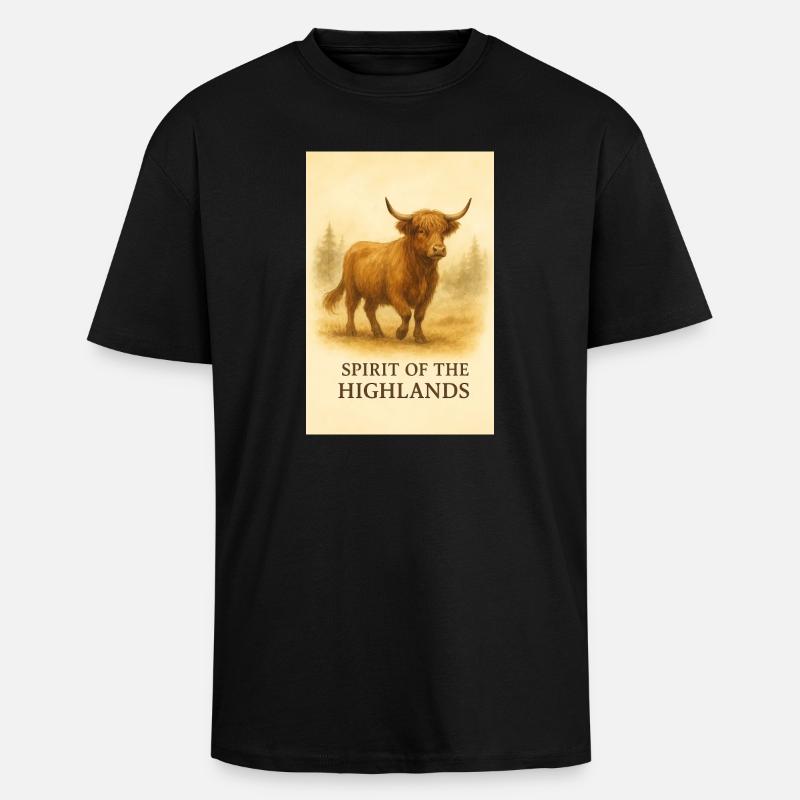 Der Geist der Highlands-Kuh - Oversized Heavyweight Unisex T-Shirt - Schwarz