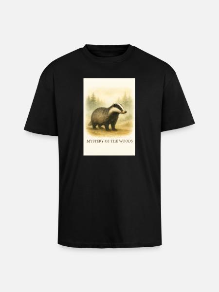 Mystery of the Forest Badger - Unisex Oversized Heavyweight T-shirt - black