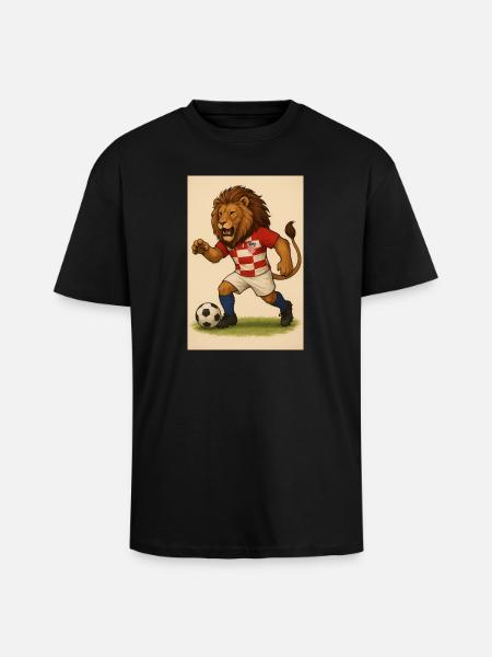 Lion in Croatia Football Jersey - Unisex Oversized Heavyweight T-shirt - black