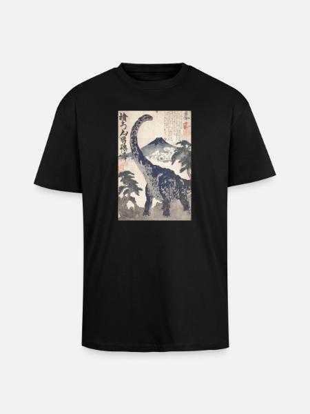 Ukiyo-e Dino under Mount Fuji - Unisex Oversized Heavyweight T-shirt - black