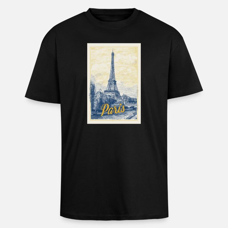 Paris Eiffel Blueprint - Unisex Oversized Heavyweight T-shirt - black